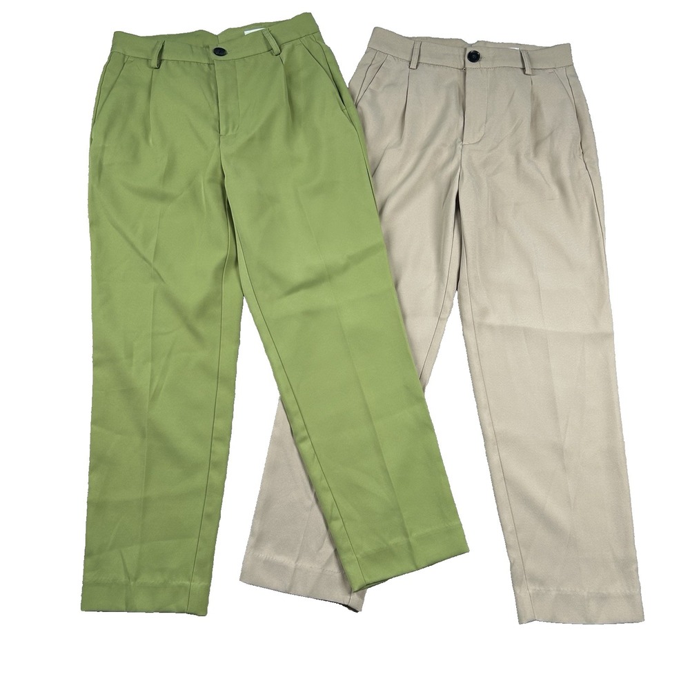 Lefties Trouser Lot of 2 Women 34 (26x26) Green Beige Preppy Slacks Pants Career